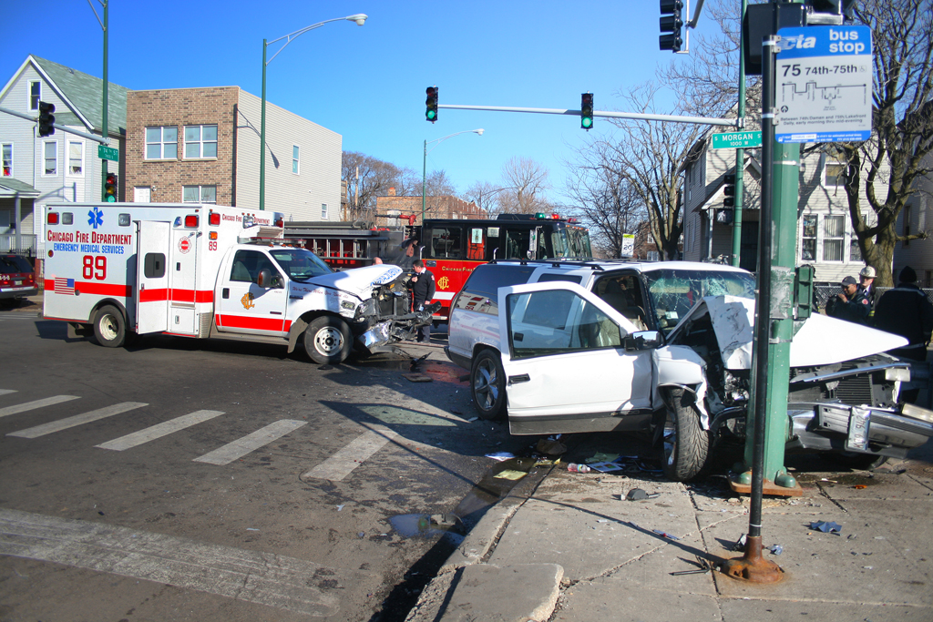 Chicago Fire Department Ambulance 89 traffic crash 74th & Morgan