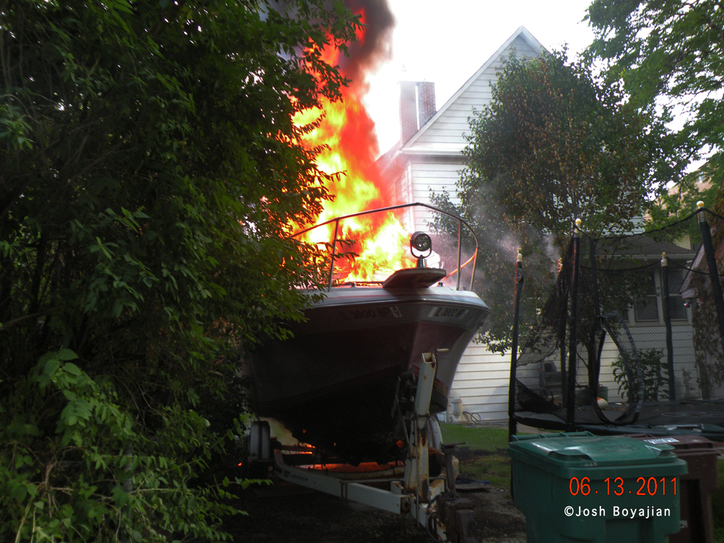 Berwyn Fire Department boat on fire 6-13-11