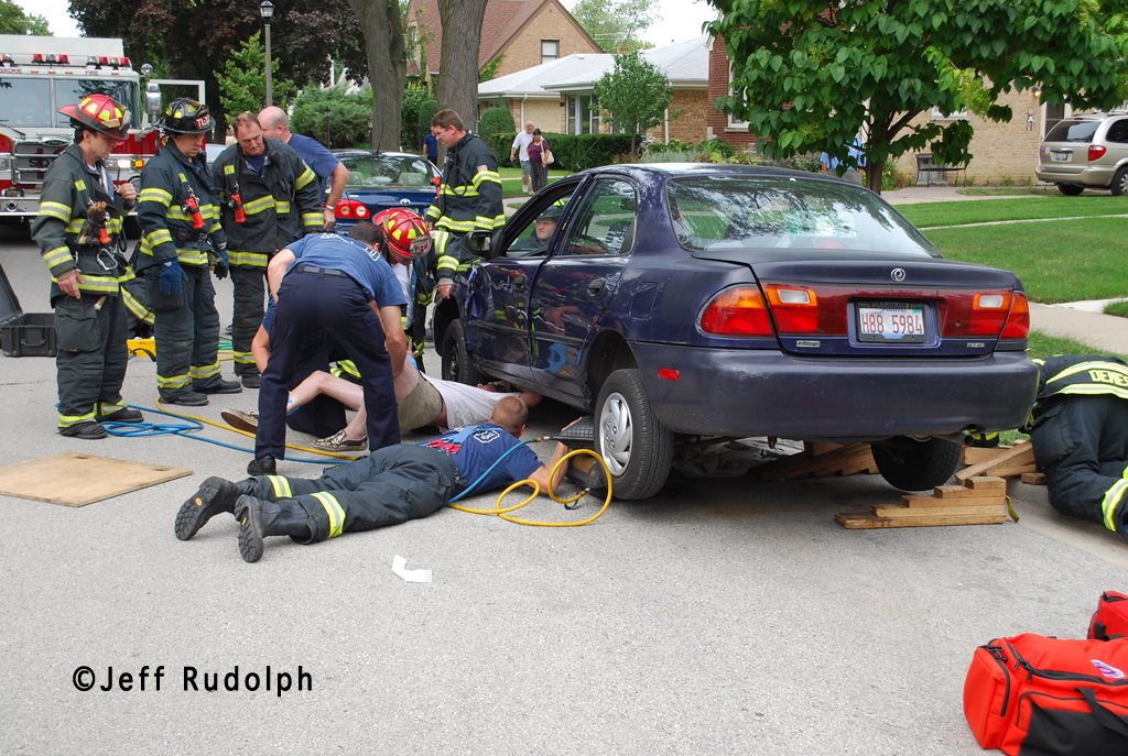 Skokie Fire Department man stuck under a car 8-30-11