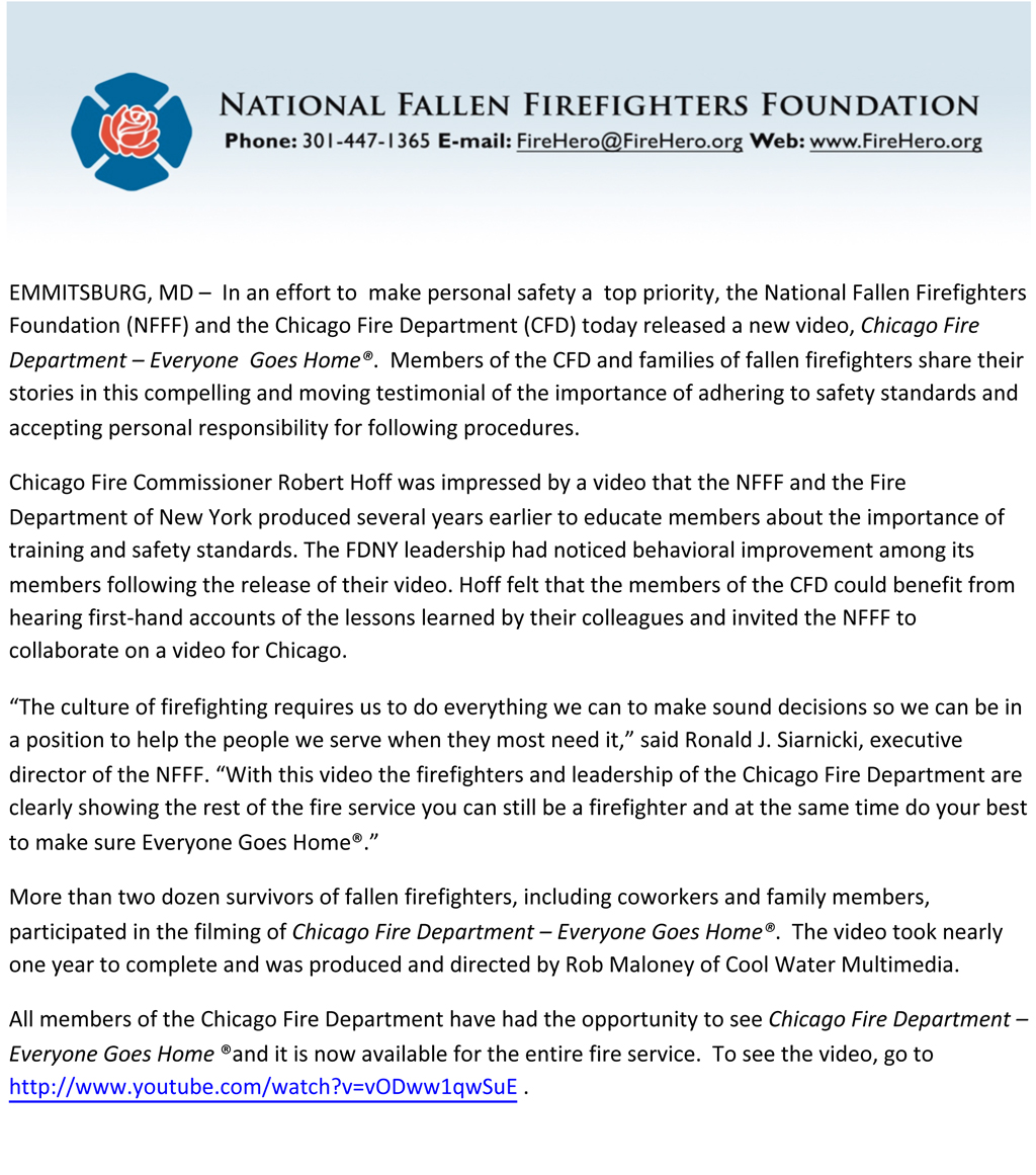 National Fallen Firefighters Foundation and Chicago Fire Department press release