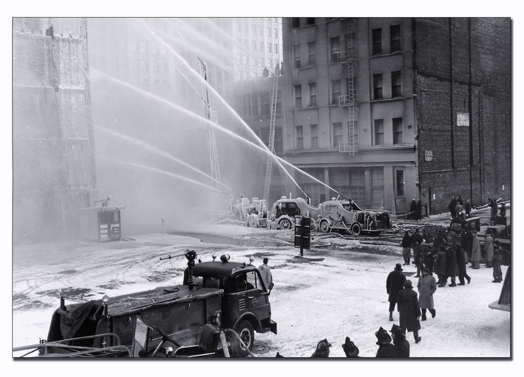 Vintage Chicago Fire Department fire scene photo
