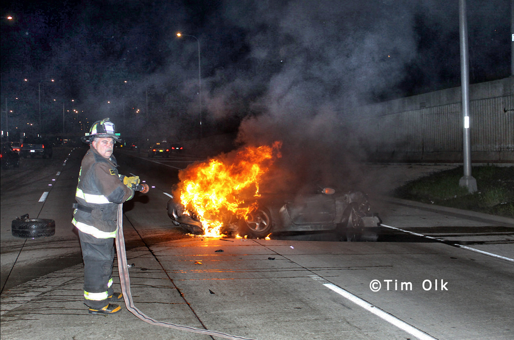 Two car accident and fire I94 Edens at the Kennedy 4-8-12