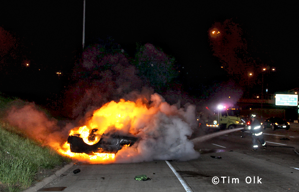 Two car accident and fire I94 Edens at the Kennedy 4-8-12