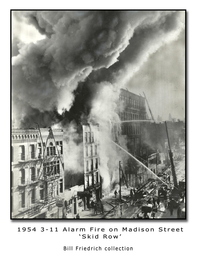 1954 Skid Row fire on Madison Street in Chicago