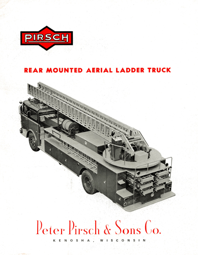 Vintage brochure from Peter Pirsch & Sons Company featuring a Chicago ladder truck