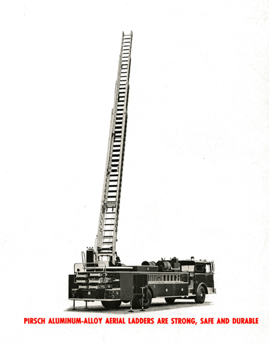 Vintage brochure from Peter Pirsch & Sons Company featuring a Chicago ladder truck