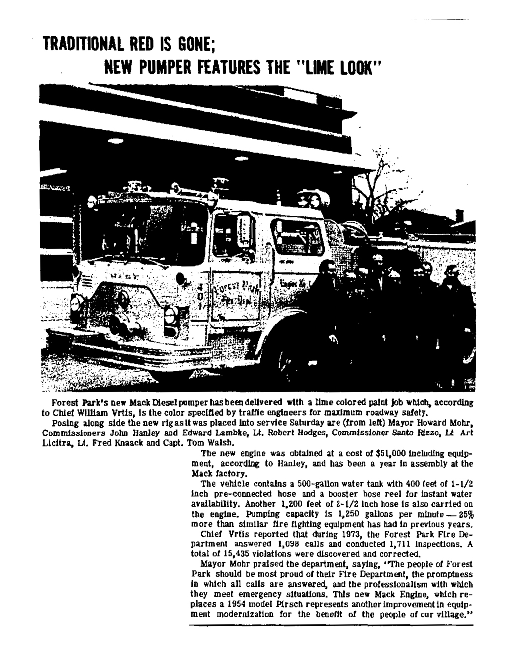 Forest park Fire Department 1974