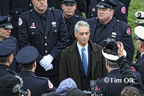 Chicago Mayor Rahm Emanuel at CFD Captain Herbie Johnson's funeral