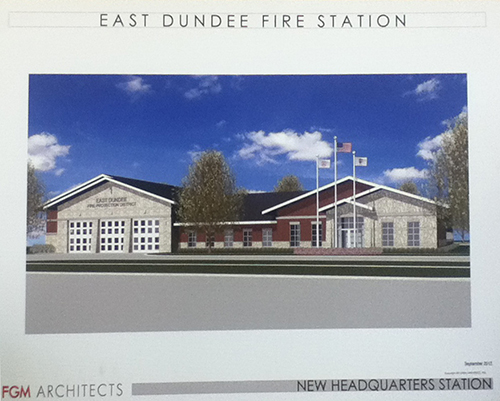 Artist drawing of proposed fire station for East Dundee FPD IL