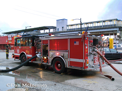 Chicago fire department engine pumping at fire