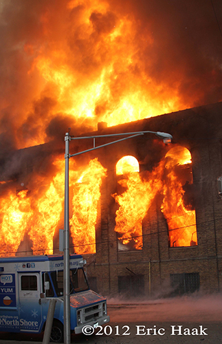 massive flames at Chicago 4-11 Alarm fire at 2444 W. 21st Street 12-29-12