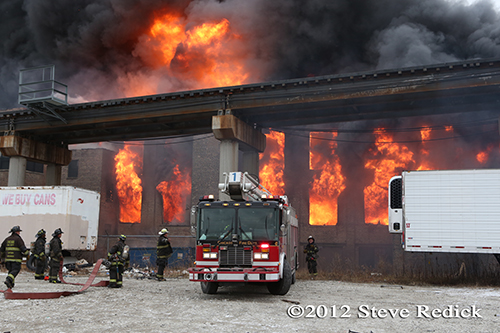 Chicago 4-11 Alarm massive fire at commercial warehouse facility 12-29-12 at 2444 S. 21st Street