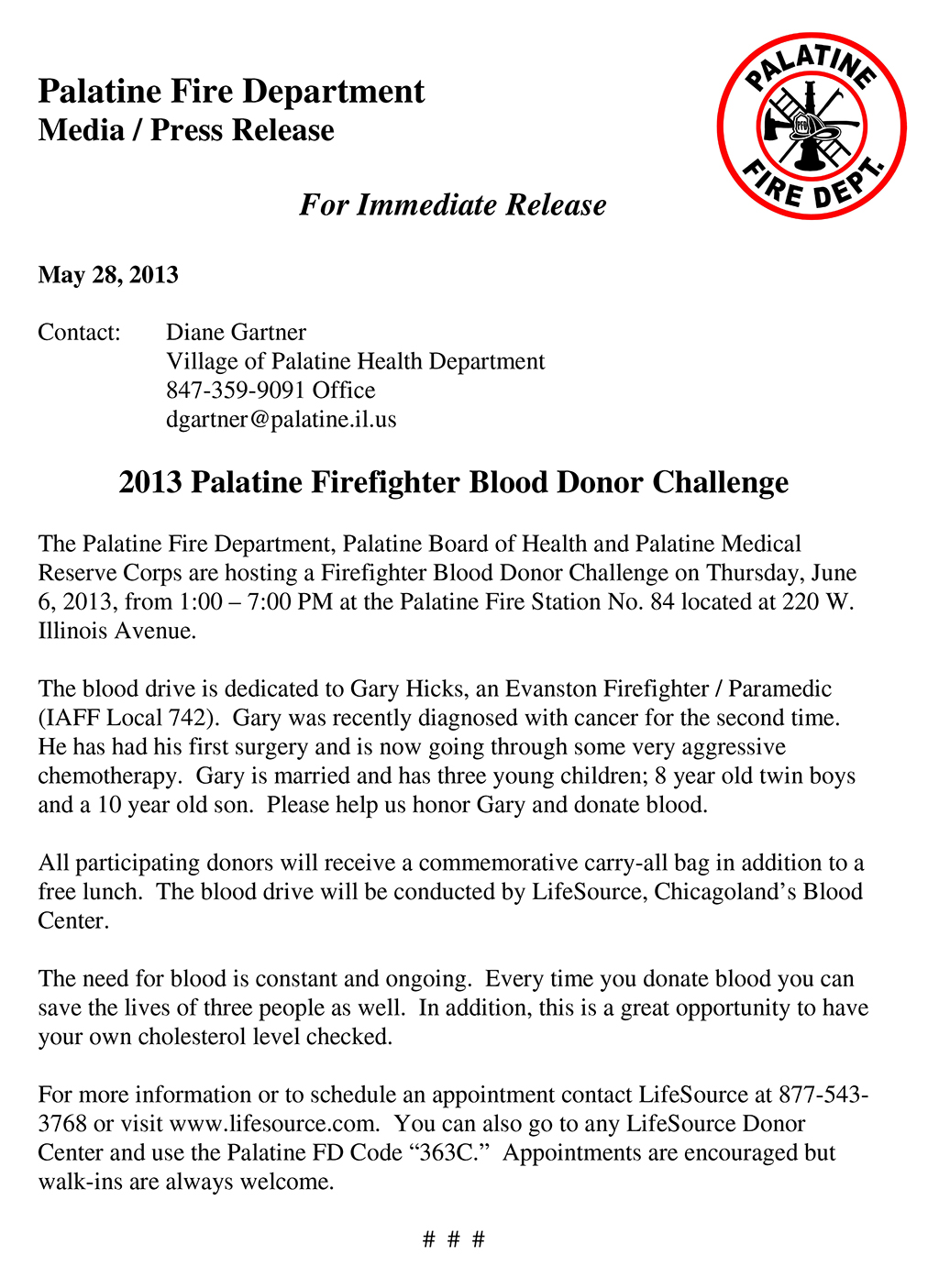 Palatine Fire Department blood drive