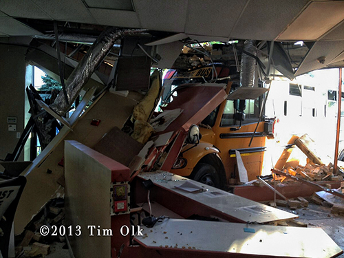 school bus crashes into Niles building