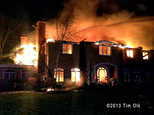 Large house destroyed by fire in Lake Forest.