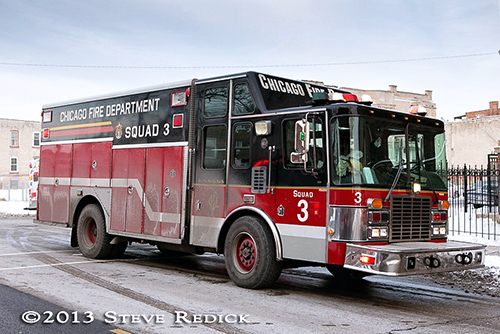 Chicago fire engine at winter fire scene