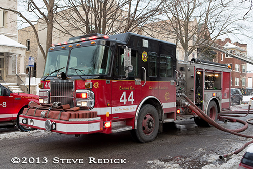 Chicago fire engine at winter fire scene