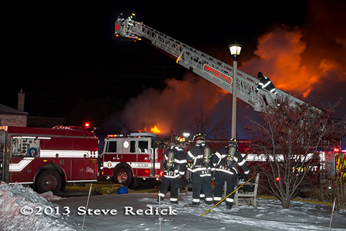 Skokie Fire Department battles cold night fire