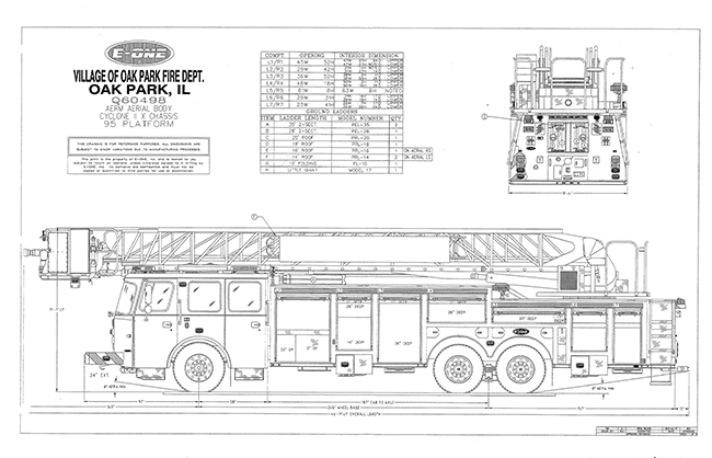 drawing of new fire truck for Oak Park IL
