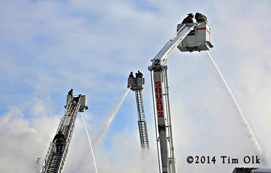 Chicago firemen battle frigid 3-11 alarm warehouse fire 1-3-14