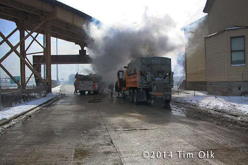 Illinois State DOT snow plow catches fire