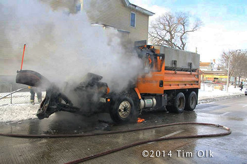 Illinois State DOT snow plow catches fire