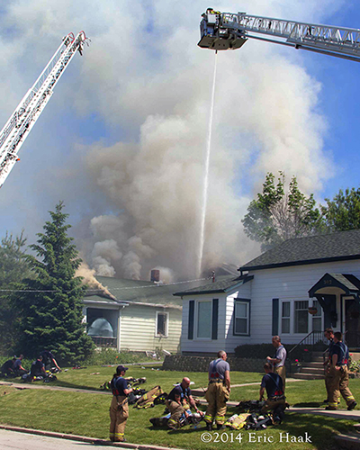 elevated master stream used at house fire