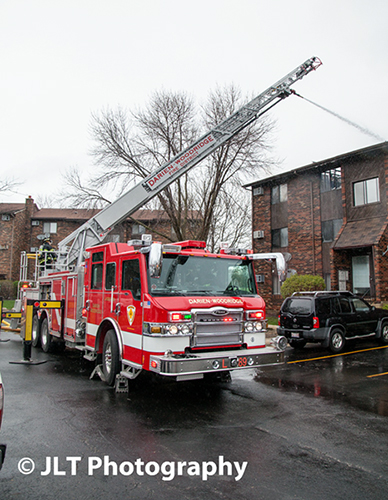 Pierce aerial ladder at fire scene