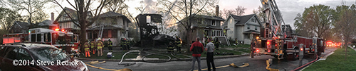 panoramic image of a fire scene