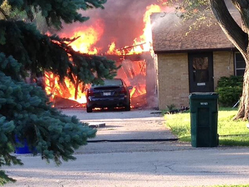 garage engulfed in flames