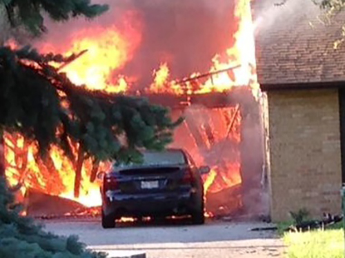 garage engulfed in flames