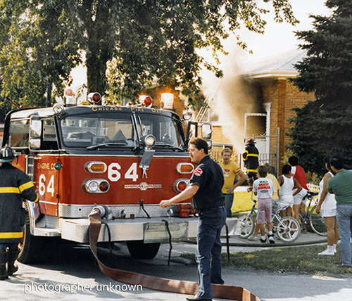 vintage Chicago fire scene from the 1980s