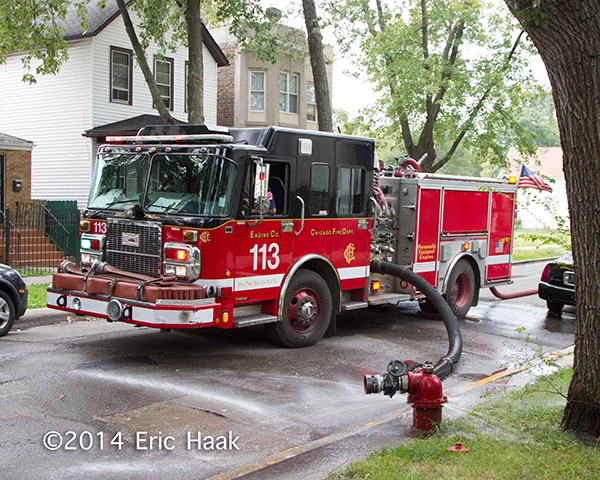 Chicago FD fire engine pumping at a fire