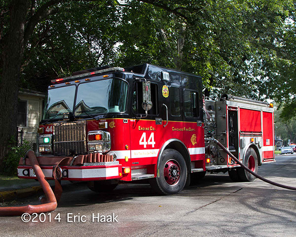 Chicago FD fire engine pumping at a fire