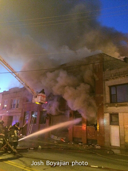 commercial building on fire in Chicago