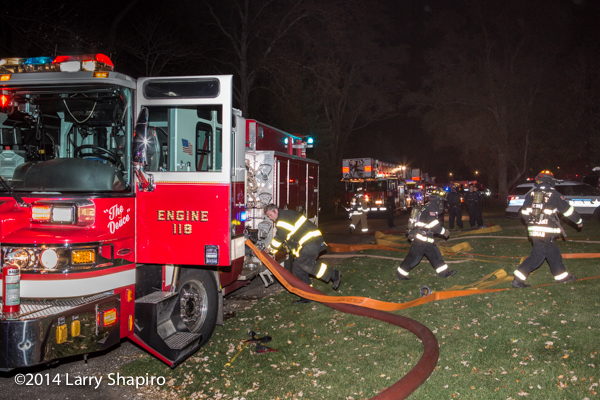 Pierce Quantum fire engine at night fire scene