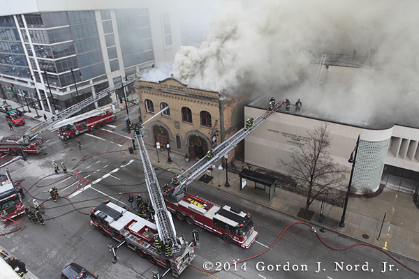 fire scene photo with heavy smoke from above