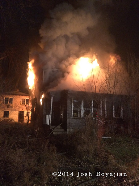 fully engulfed house fire at night