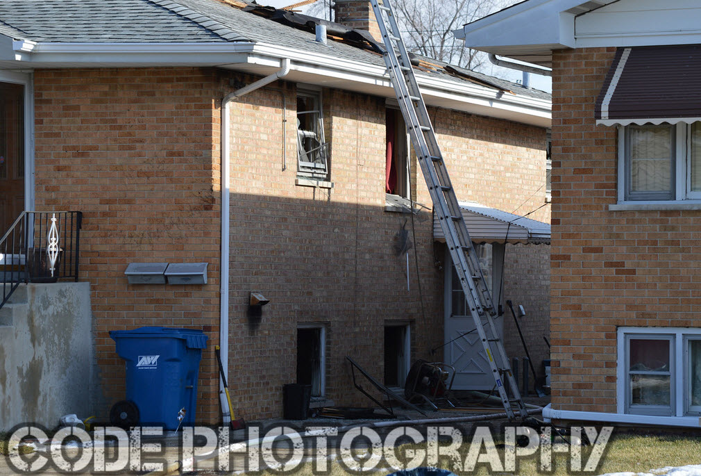 ladder against house after fire