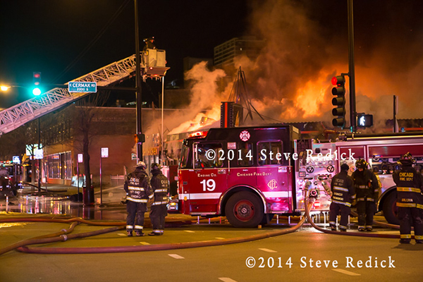 night fire scene in Chicago