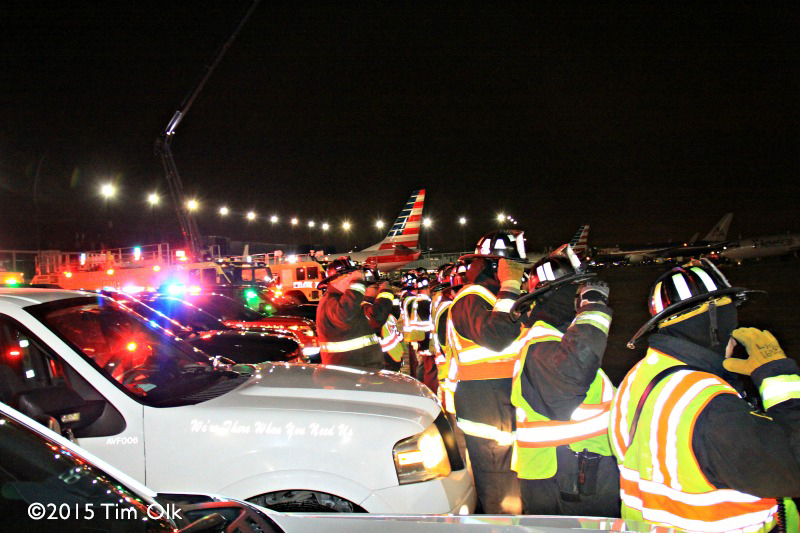 Chicago FD at O'Hare Airport honor deceased firefighter
