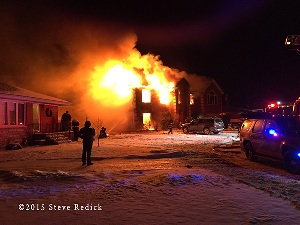 house fire at night in the winter