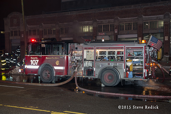 Chicago fire engine working at night