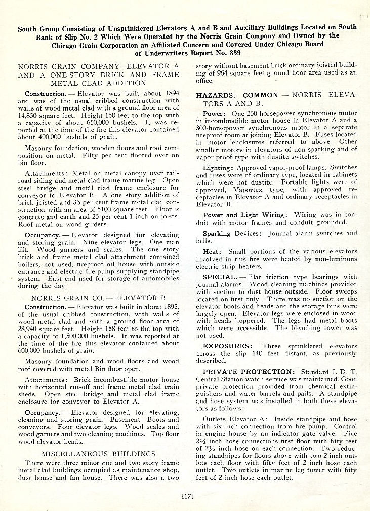 Underwriter's report on the Grain Elevator Conflagration of 1939