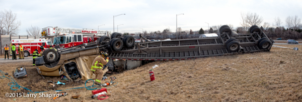 tractor-trailer flipped over