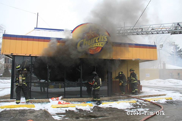 fire at Church's Chicken restaurant