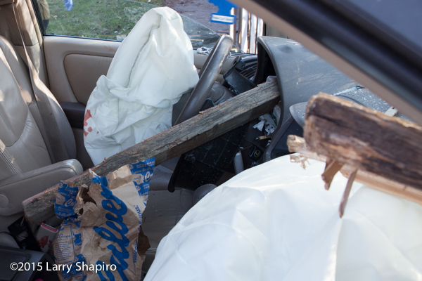 wood posts pierce car windshield during crash