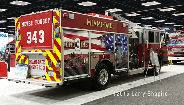 Miami Dade Fire Rescue Engine 3 features a memorial to the 343 FDNY members that were killed on 9/11/01