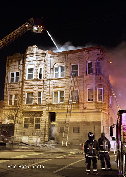 apartment building fire at night