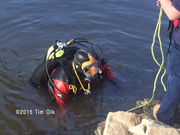 fire department diver in the water